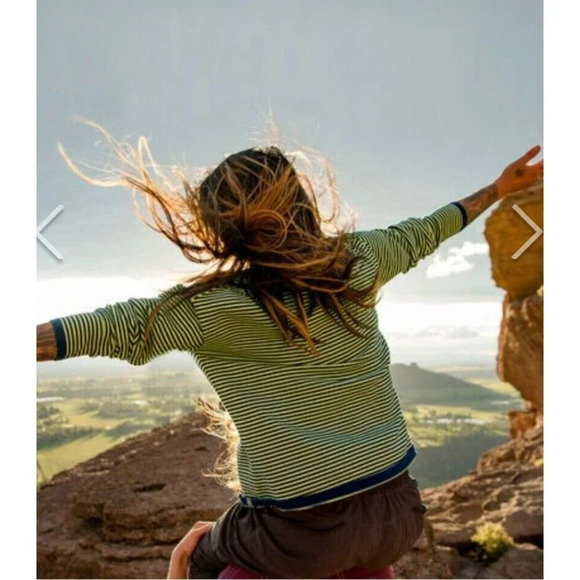 Title Nine L Synergy Rolled Mock Neck Turtleneck Sweater Stripe Outdoors Hiking - Picture 4 of 12